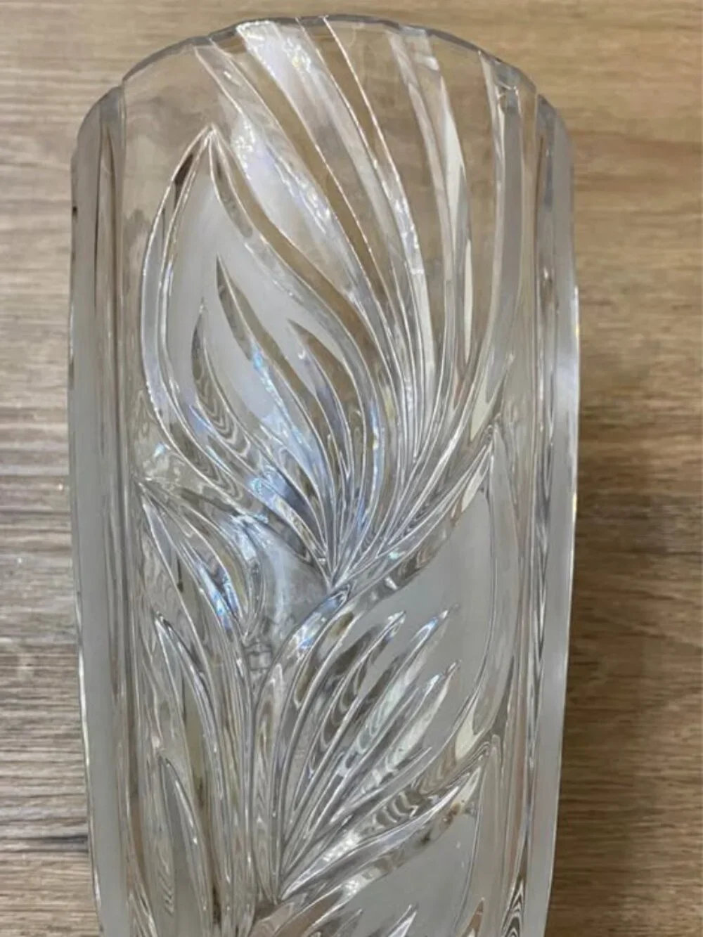 Vintage Hand-Cut 24% Lead Crystal Vase – Deep Leaf Cut Design